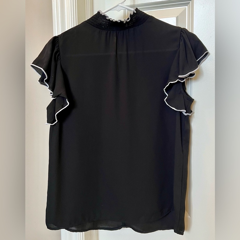 Express black mesh top with white accents in size S.